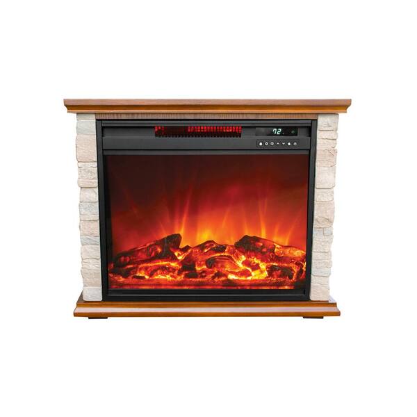 Lifesmart Stone Series 31 in. Freestanding Electric Fireplace with Remote  Control in Off White Faux Stone and Walnut Mantel FP1136 - The Home Depot