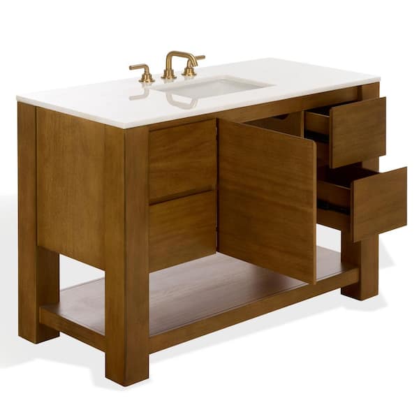 Bertino 48 in. Single Sink Light Oak Bath Vanity with White Marble Top