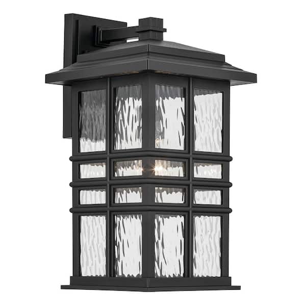 KICHLER Beacon Square 17.5 in. 1-Light Textured Black Outdoor Hardwired Wall Lantern Sconce with No Bulbs Included (1-Pack)