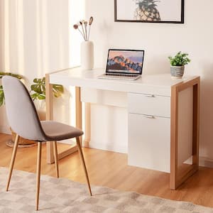 44 in. White Computer Desk Workstation Table with Drawers