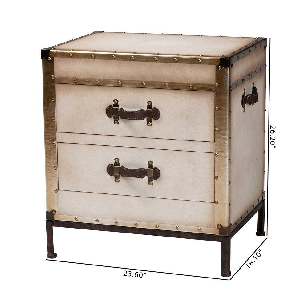 Laura 23.6 in. White Rectangle Canvas End Table with 2 Drawers - thumbnail 8