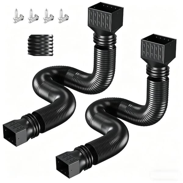 2 Pack Black 2 in. x 1.67 ft. Rain Gutter Downspout Extensions, Flexible Corrugated Drain Pipe for Rainwater Drainage