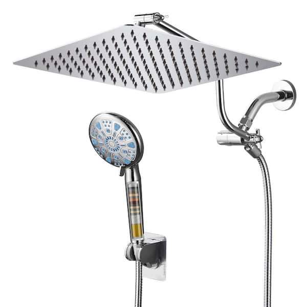 Rain full 9-spray Wall mounted 12 in. Dual Shower Head. Handheld Shower Head Filtration 2.5 GPM Shower Faucet in Chrome