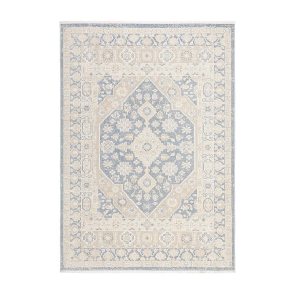 Everyday Rein Center Medallion Blue Beige 5 ft. x 7 ft. Machine Washable Rug