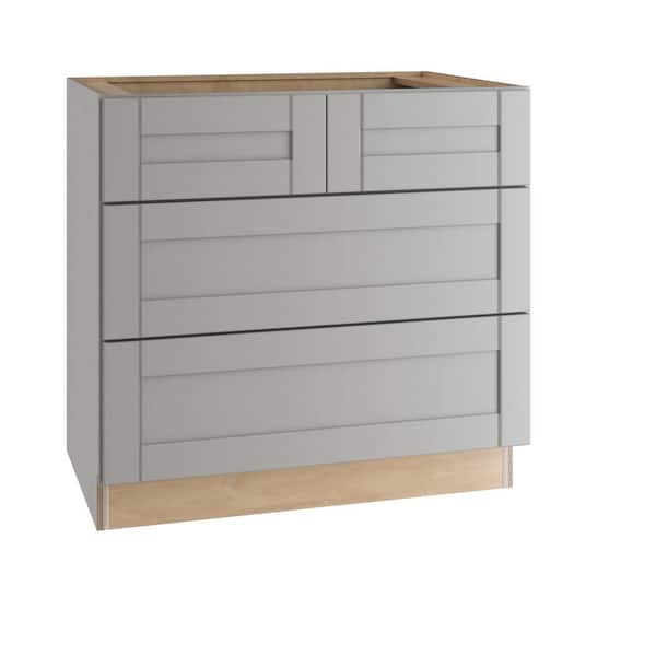 Home Decorators Collection Washington Veiled Gray Plywood Shaker Assembled 4 Drawer Base Kitchen Cabinet Soft Close 36 in W x 24 in D x 34.5 in H