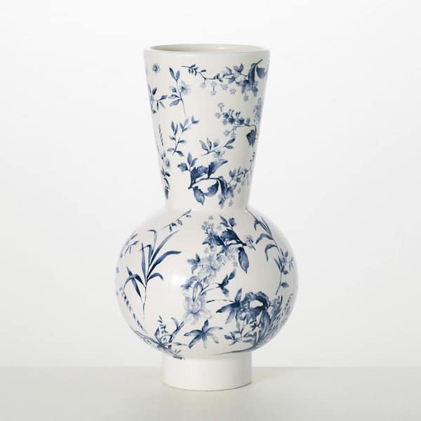 SULLIVANS 12 in. Blue Floral Modern Vase, Ceramic