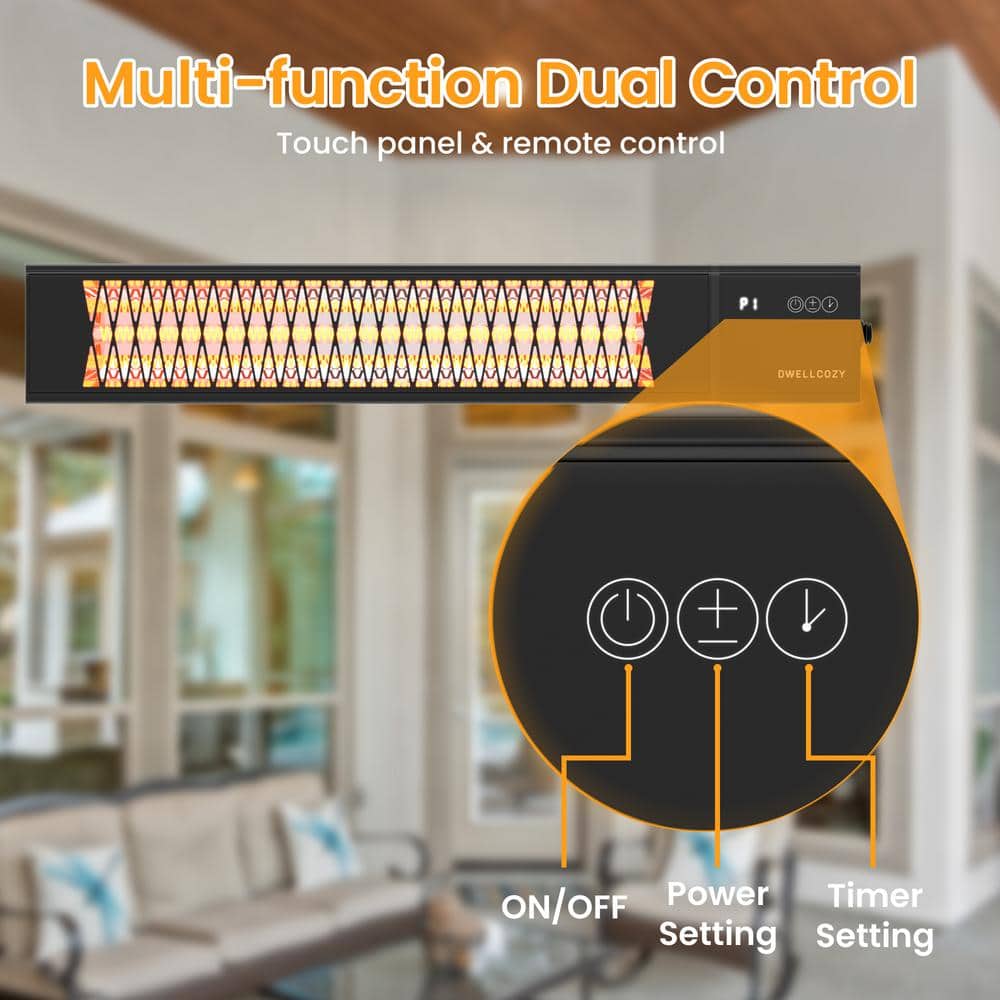 Black Stainless Steel Electric Ceiling Mounted Patio Heater with Remote Control
