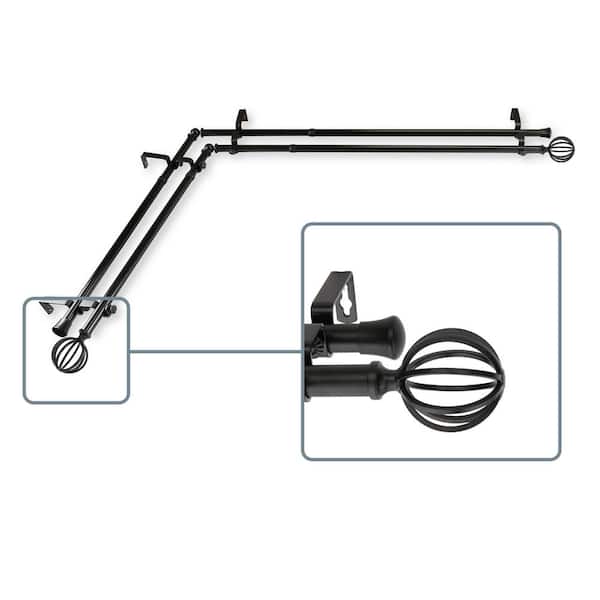 Unbranded 28 in. to 48 in. Adjustable 13/16 in. Corner Window Double Curtain Rod in Black with Leoni Finials