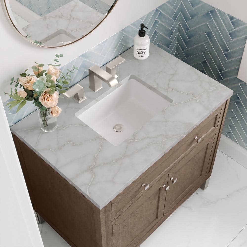 Chicago 36" Whitewashed Walnut Vanity with Victorian Silver Quartz Top