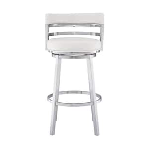 26 in. White Low Back Metal Bar Chair with Faux leather Seat