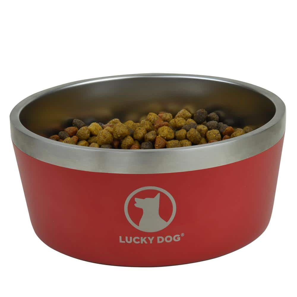 Lucky Dog INDULGE 64 oz. 8 Cup Double Wall Stainless Steel Dog Bowl, Non Slip, Lifetime Warranty in Red