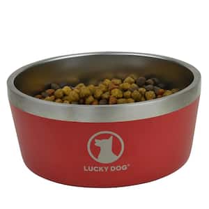INDULGE 64 oz. 8 Cup Double Wall Stainless Steel Dog Bowl, Non Slip, Lifetime Warranty in Red