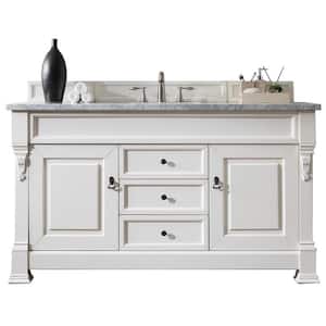 Brookfield 60 in. W x 23.5 in. D x 34.3 in. H Single Bathroom Vanity in Bright White with Marble Top in Carrara White