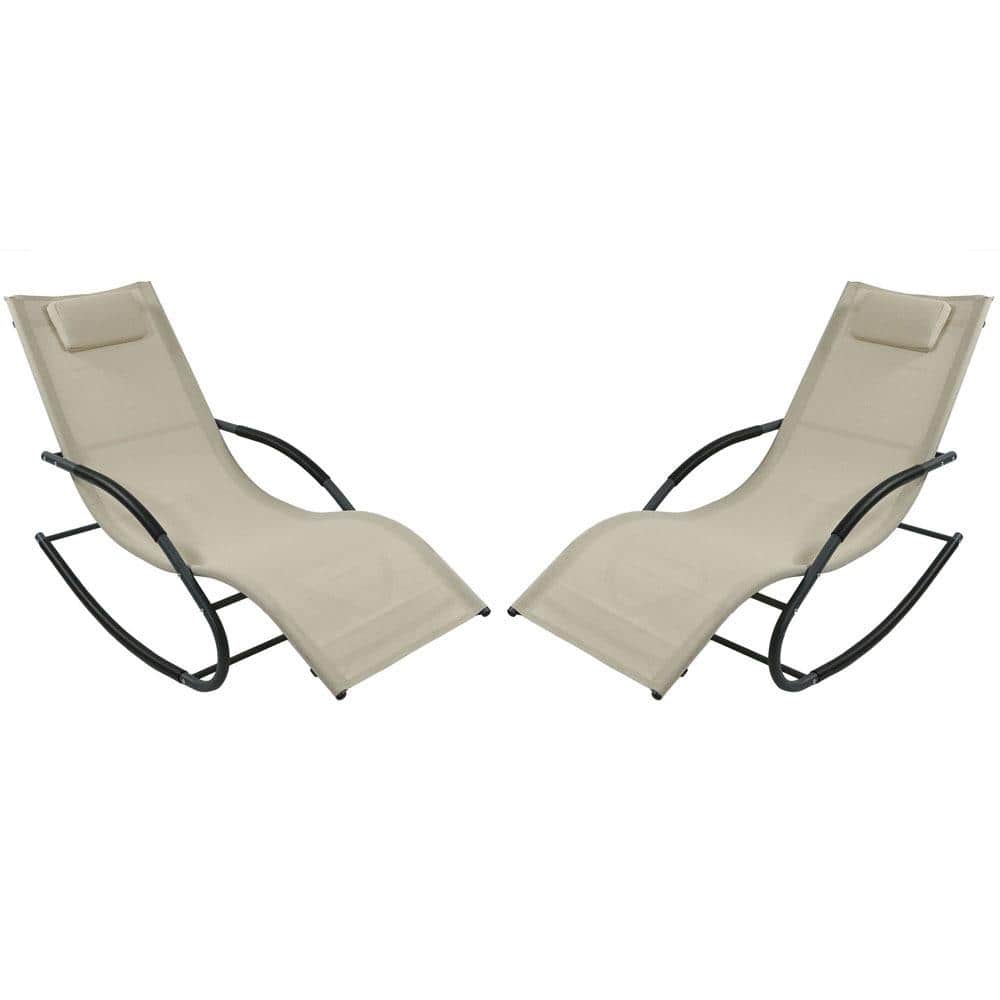 Beige Steel Rocking Wave Lounge Chairs with Cushions, Set of 2