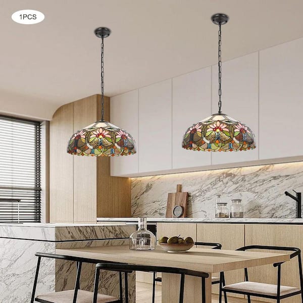 OUKANING 2-Light Multi-Color Retro Shaded Pendant Light with Glass