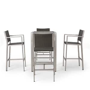 Gray 5-Piece Faux Rattan Square Outdoor Bar Height Dining Set