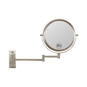16.9 in. W x 11.9 in. H Small Round Frameless Wall Bathroom Vanity Mirror in Brushed Nickel with 10X and Extension Arm