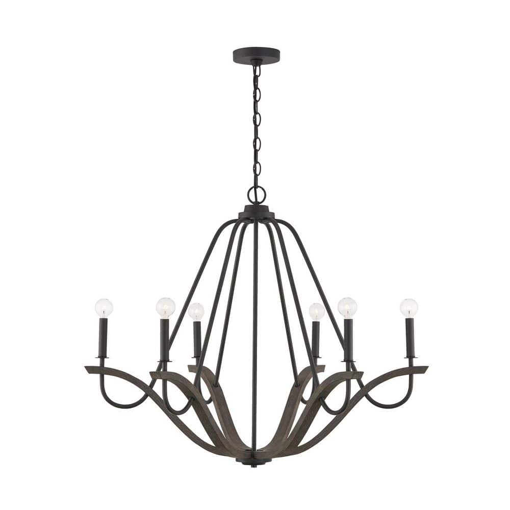 Clive 36 in. 6-Light Carbon Grey Wood and Black Iron Chandelier with No Bulbs Included price history on PriceWatchPro