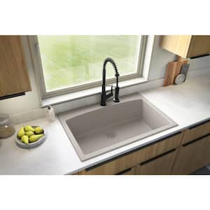 Drop-In Quartz Composite 33 in. 1-Hole Single Bowl Kitchen Sink in Concrete