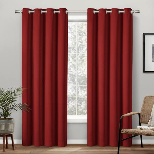 EXCLUSIVE HOME Academy Chili Red Solid Blackout Grommet Top Curtain, 52 in. W x 63 in. L (Set of 2)