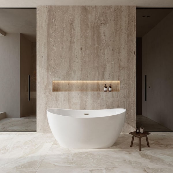 Dorrit 60 in. L x 32 in. W Soaking Bathtub with Center Drain in White/Brushed Nickel Trim