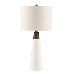 Tristan 25 in. White Base/Cream Shade Triangular Ceramic and Wood Table Lamp