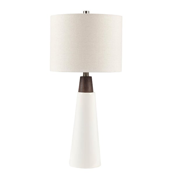 INK+IVY Tristan 25 in. White Base/Cream Shade Triangular Ceramic and Wood Table Lamp