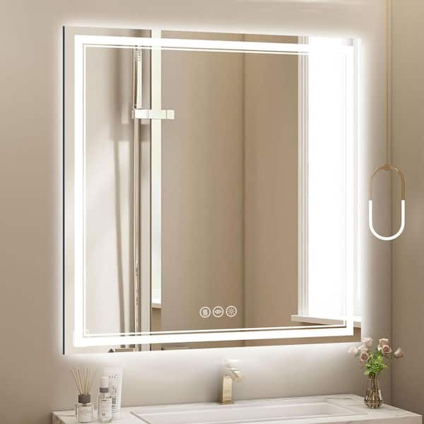 Sxiawe 36 in. W x 36 in. H Rectangular Frameless LED Front Light Backlit Anti-Fog Wall Mirror Bathroom Vanity Mirror