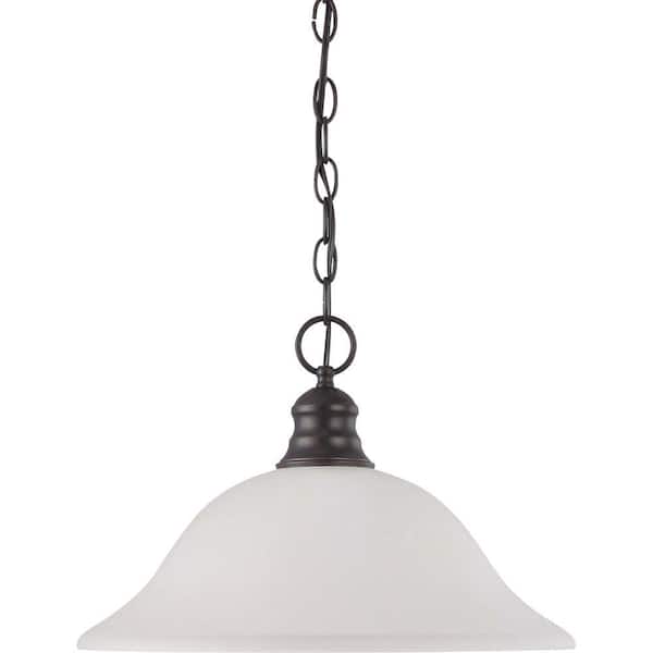 SATCO 1-Light Mahogany Bronze Pendant with Frosted White Glass