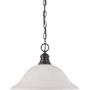 1-Light Mahogany Bronze Pendant with Frosted White Glass