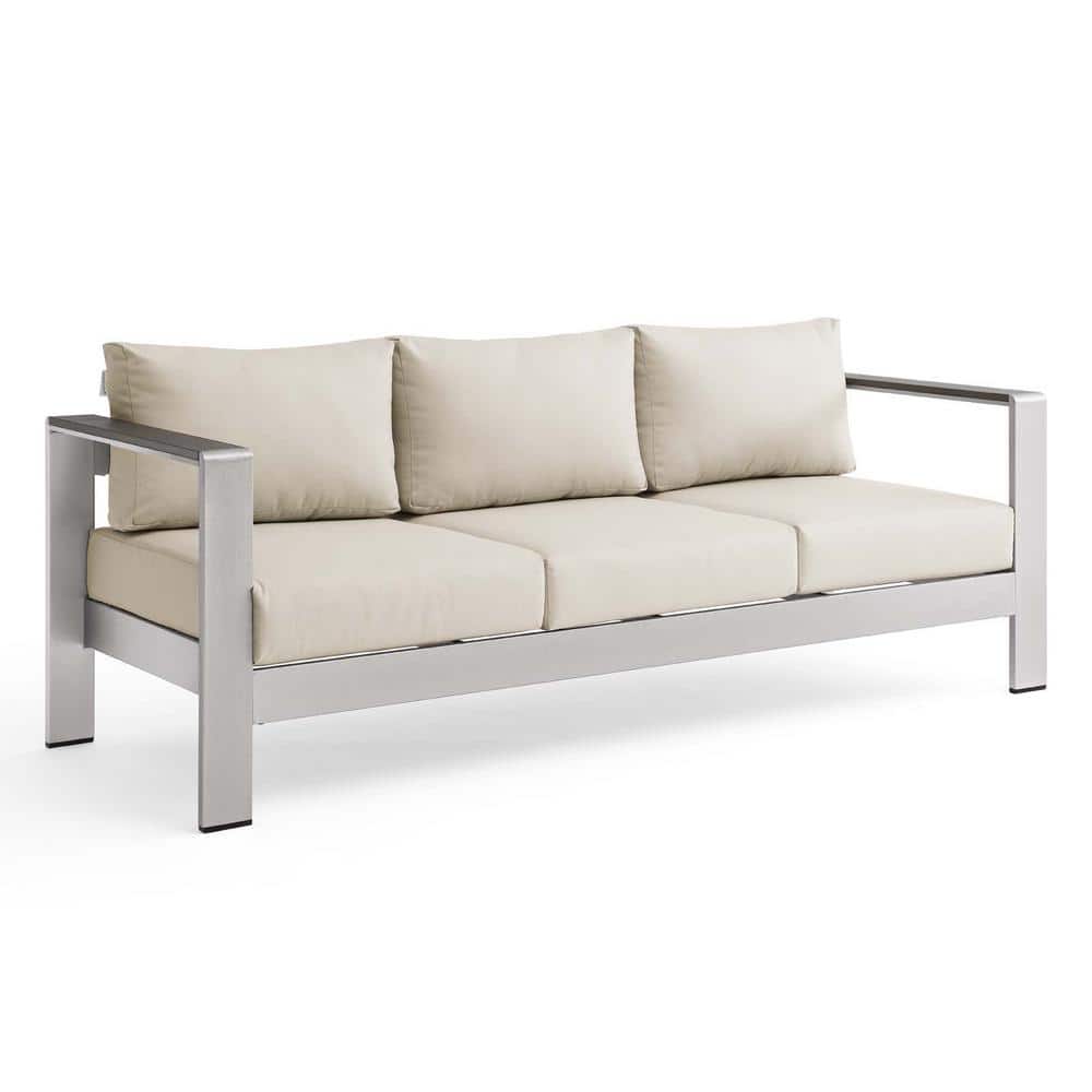 Modern Silver Beige Aluminum Outdoor Patio Sofa with Cushions