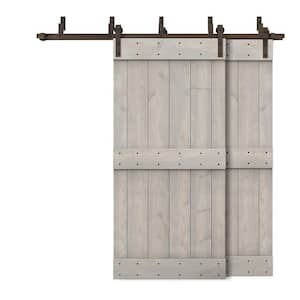 48 in. x 84 in. Mid-Bar Bypass Silver Gray Stained DIY Solid Wood Interior Double Sliding Barn Door with Hardware Kit