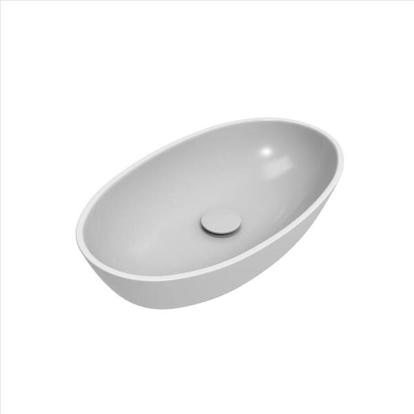 CASTICO Serene 23.6 in. Gloss White Oval Vessel Sink with Matching Pop-Up Drain