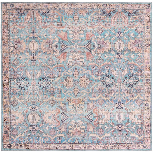 Nostalgia Katie Blue 8 ft. Square Machine Washable Area Rug