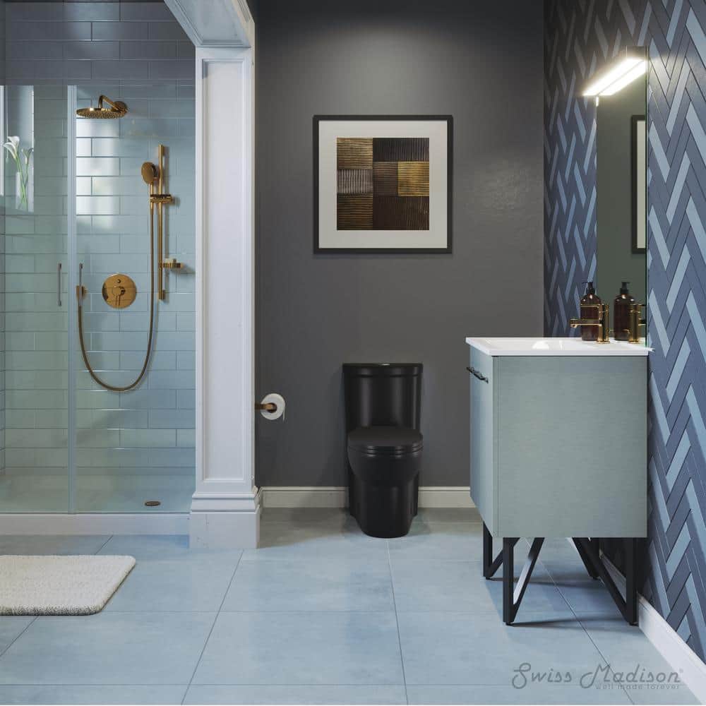 Sublime Matte Black Ceramic One-Piece Elongated Toilet