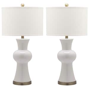 Lola 30 in. White Column Hourglass Table Lamp with Off-White Shade (Set of 2)