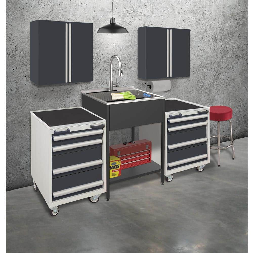 24'' Matte Black Stainless Steel Freestanding Laundry Sink with Washstand