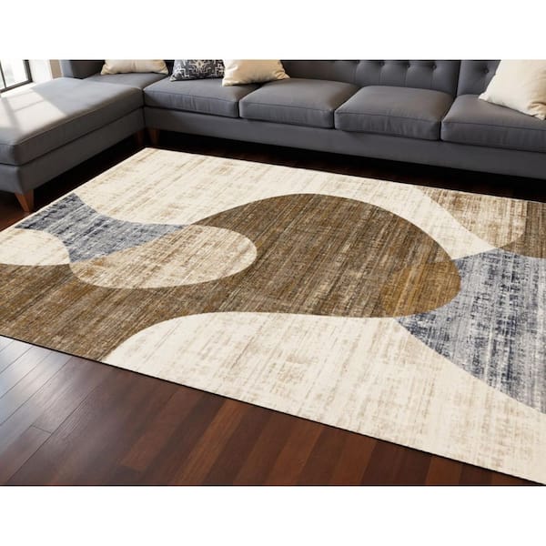 Blue 8 ft. x 10 ft. Woven Abstract Rectangle Indoor Area Rug