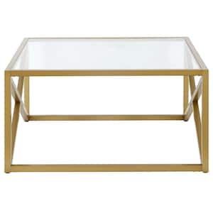 32 in. Gold Square Glass Coffee Table