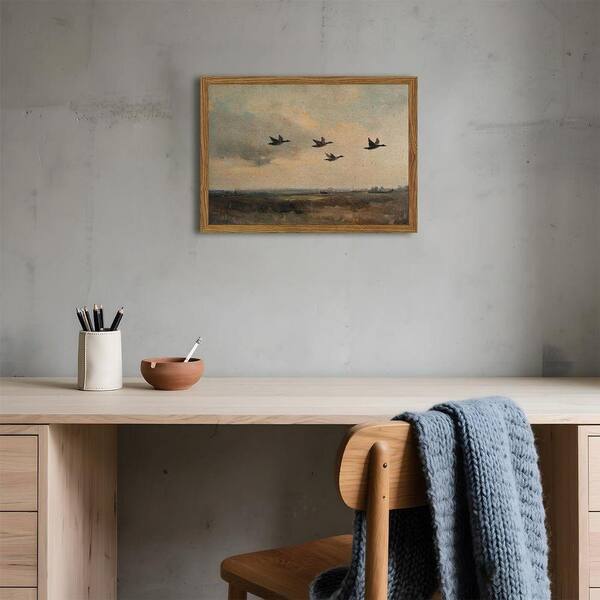 1-Piece Framed Vintage Flying Duck Wall Art Poster Retro Bird