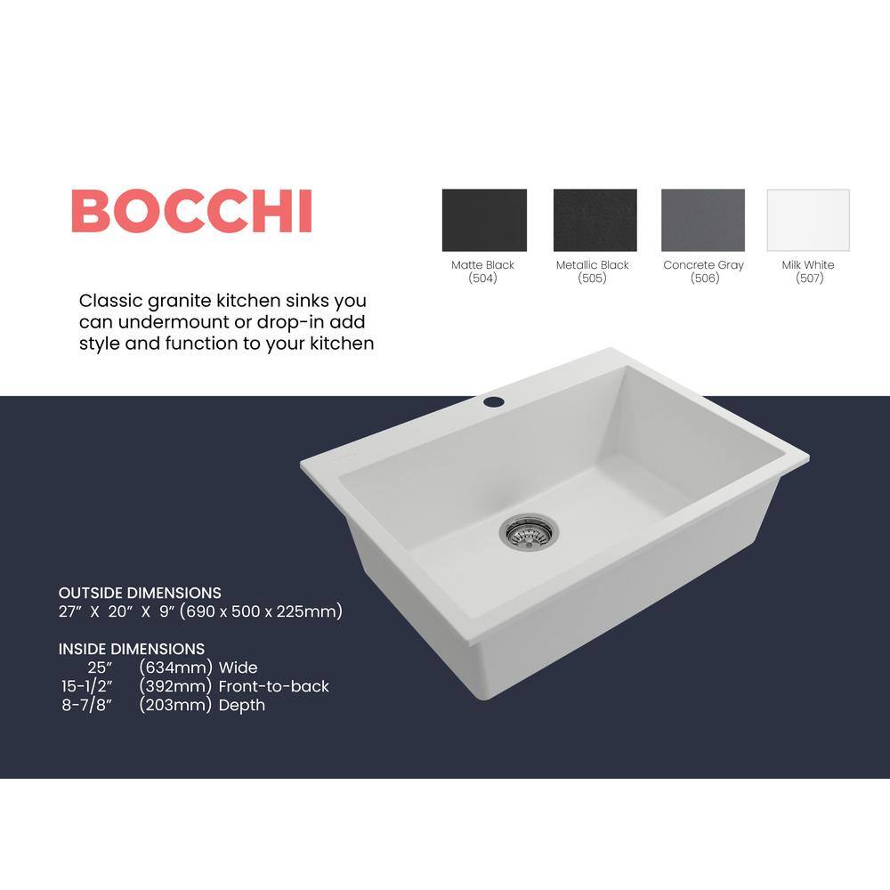 Milk White Granite Single Bowl Kitchen Sink, 27"