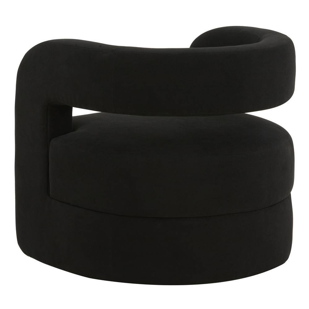 Modern Barrel Black Wood Accent Chair with Cushioned Seat