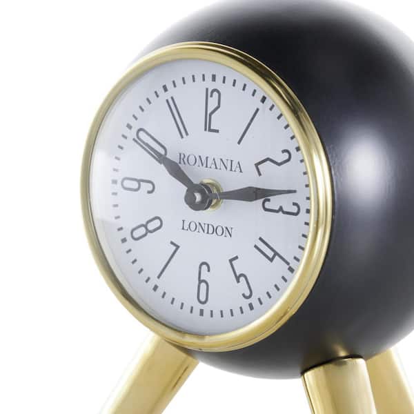 Litton Lane Black Metal Orb Clock with White Clockface and Gold Tripod Legs