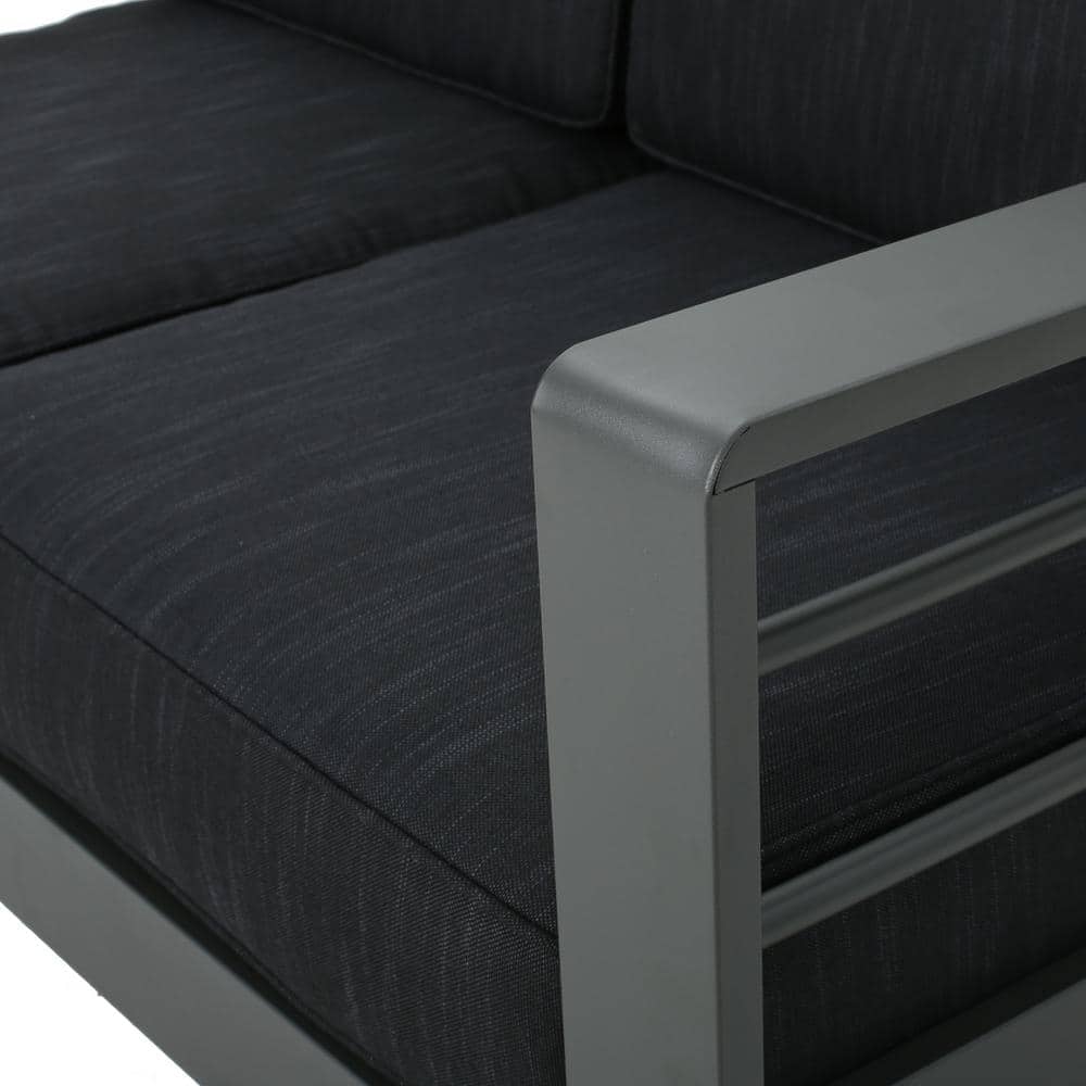 Modern Dark Grey Aluminum 4-Piece Outdoor Sectional Sofa Set with Cushions