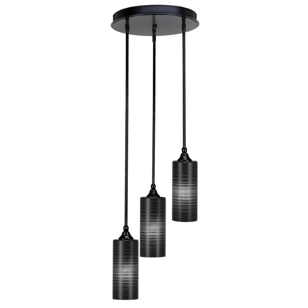 Villa 60Watt in. 3 Light Matte Black Stem Pendant Light with 4" Black