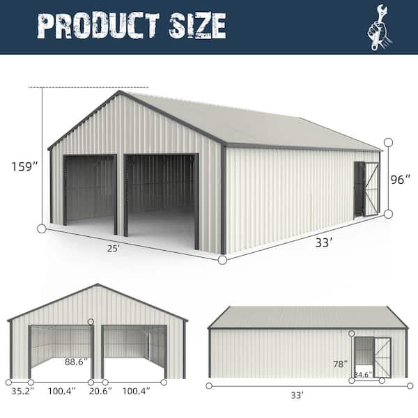 Oyezvary 25 ft. W x 33 ft. D Metal Shed with Double Garage