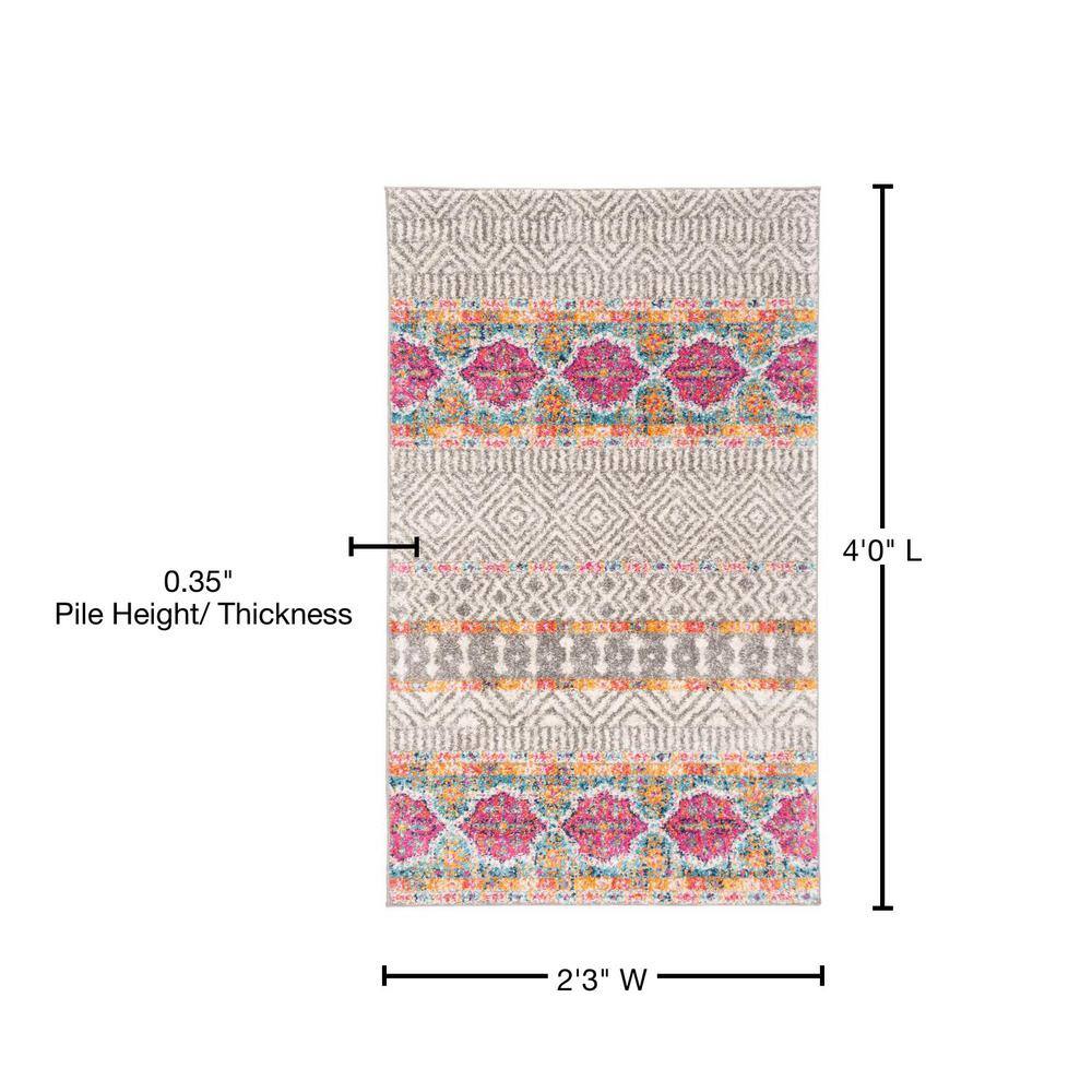 Ivory & Grey Boho Chic Synthetic Reversible Area Rug - 2'3" x 4'