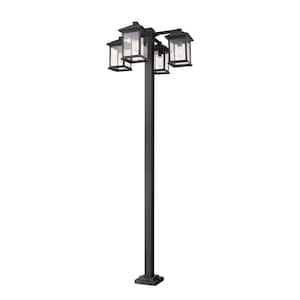 Portland 4-Light Black 99 in. Aluminum Hardwired Outdoor Weather Resistant Post Light Set with No Bulb Included