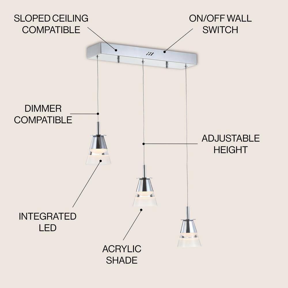 Alain 19.5" Chrome Glass LED Pendant Light