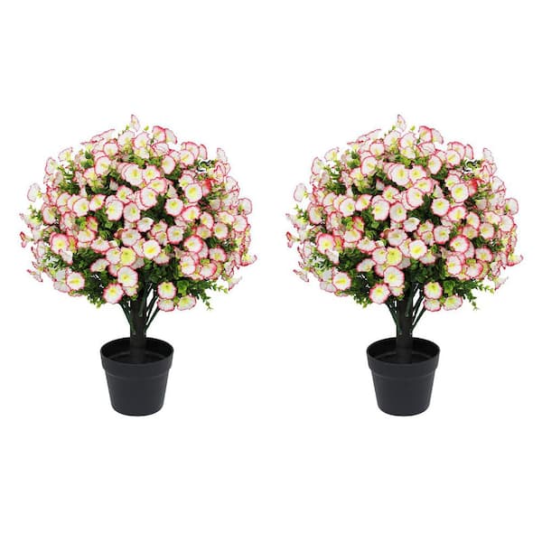 24 in. Multi-Colored Artificial Petunia Flowers, Faux Plastic Flowers Plants with Planter for Indoor/Outdoor Home Decor